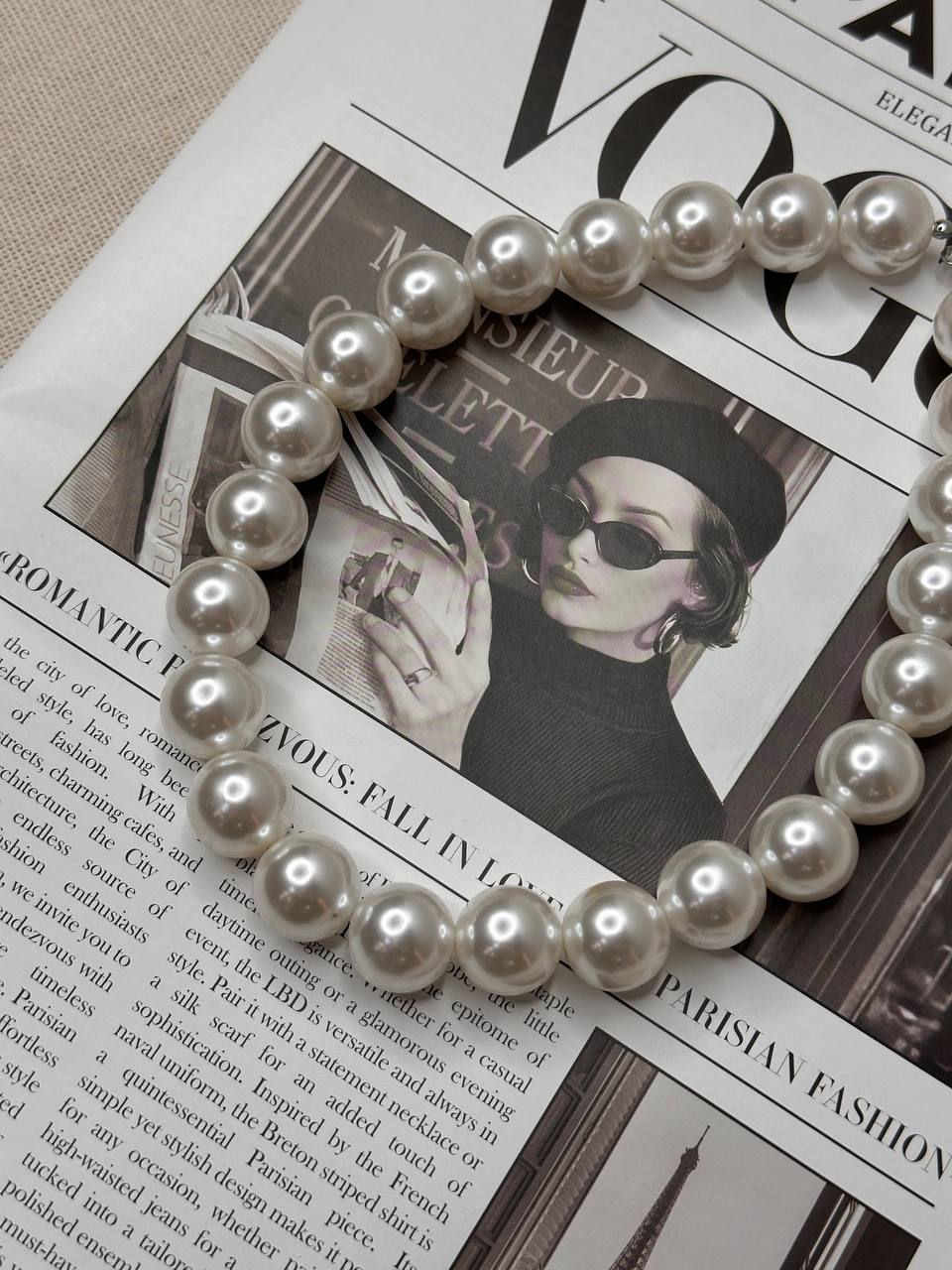 Колье из имитации жемчуга ручной работы в родиевом покрытии