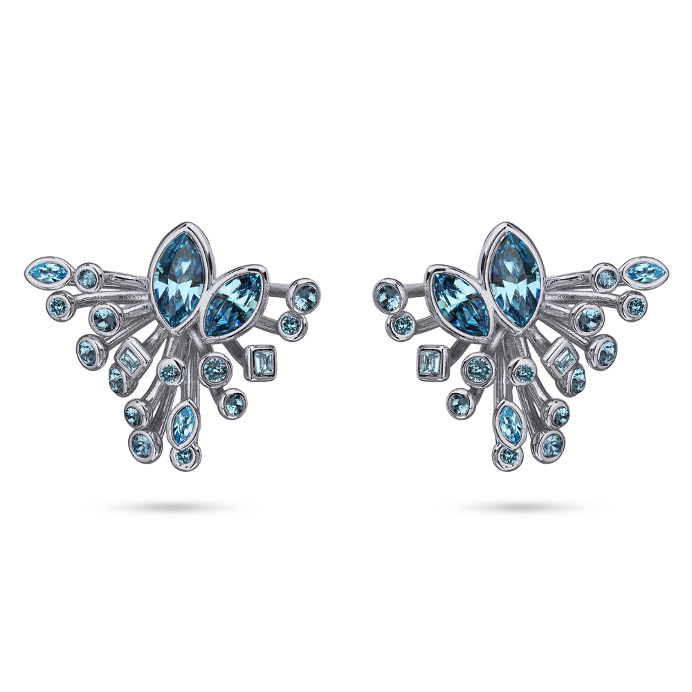 Серьги Эйва (кристаллы SW аквамарин; покрытие родий)