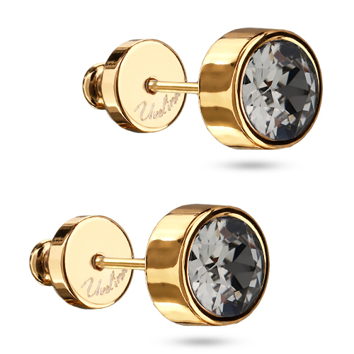 Пусеты Теннис (кристаллы SW темно-серые 6 мм; покрытие золото)