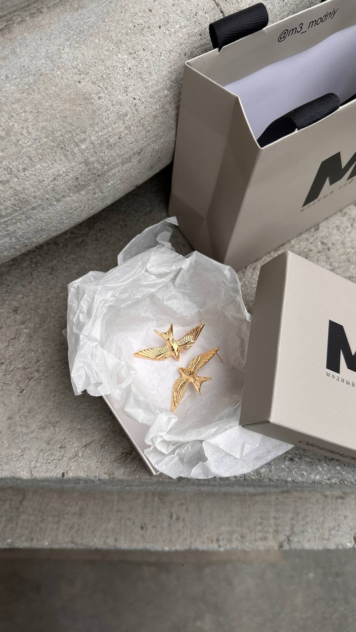 Серьги — гвоздики из латуни в позолоте