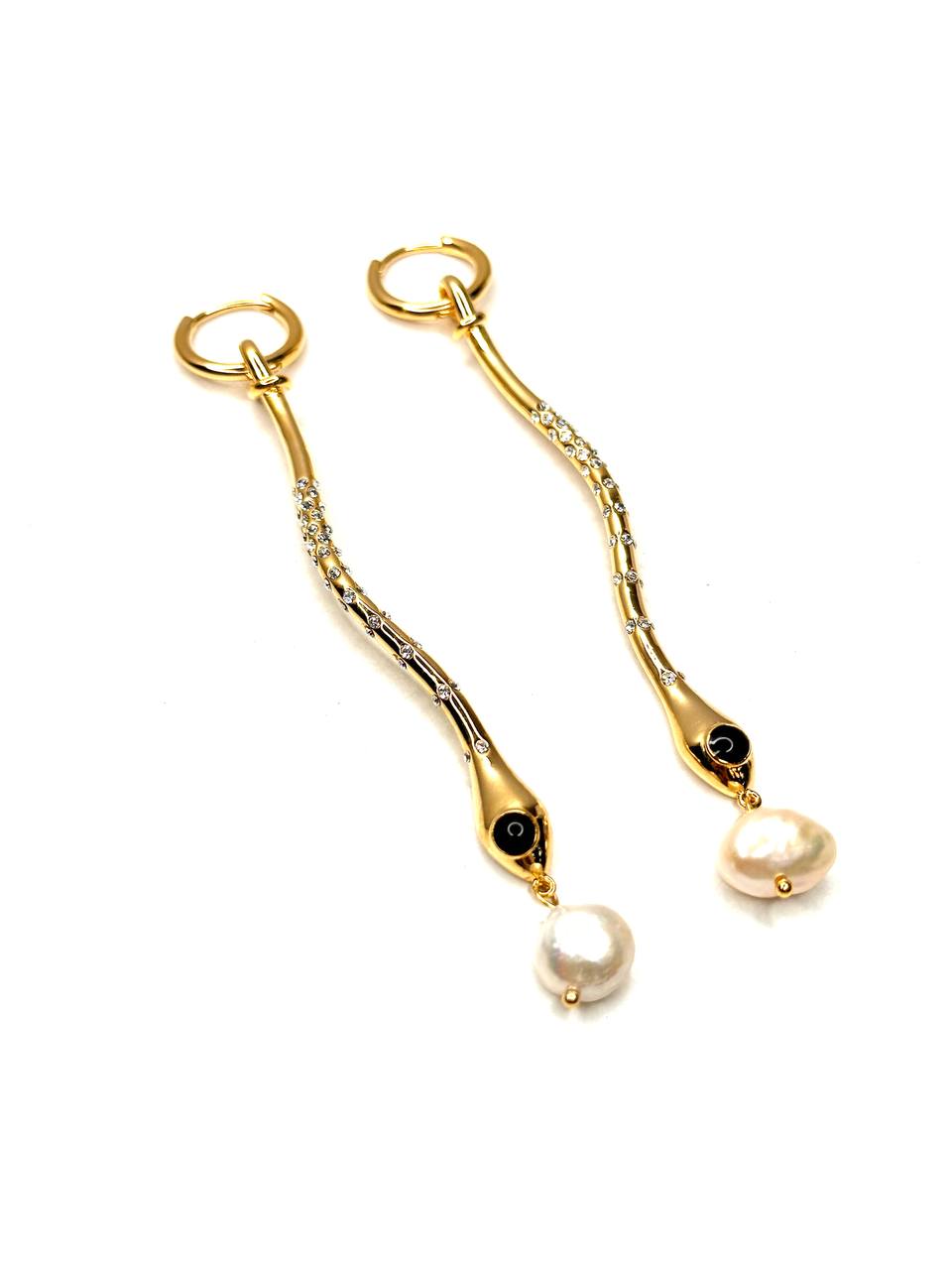 Серьги с натуральным жемчугом из латуни в позолоте