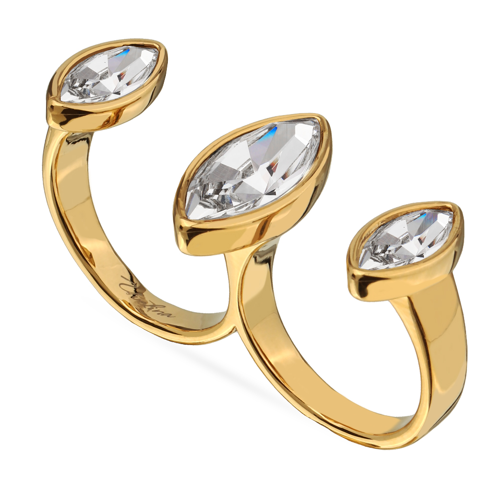 Кольцо Эйва двойное (кристаллы SW белые; покрытие золото)