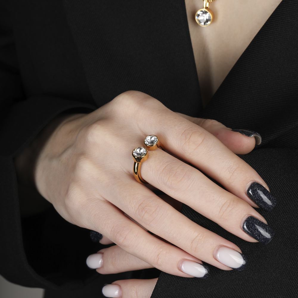 Кольцо Теннис (кристаллы SW белые 6мм; покрытие золото)