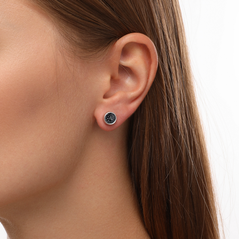 Пусеты Теннис (кристаллы SW темно-серые 6мм; покрытие родий)