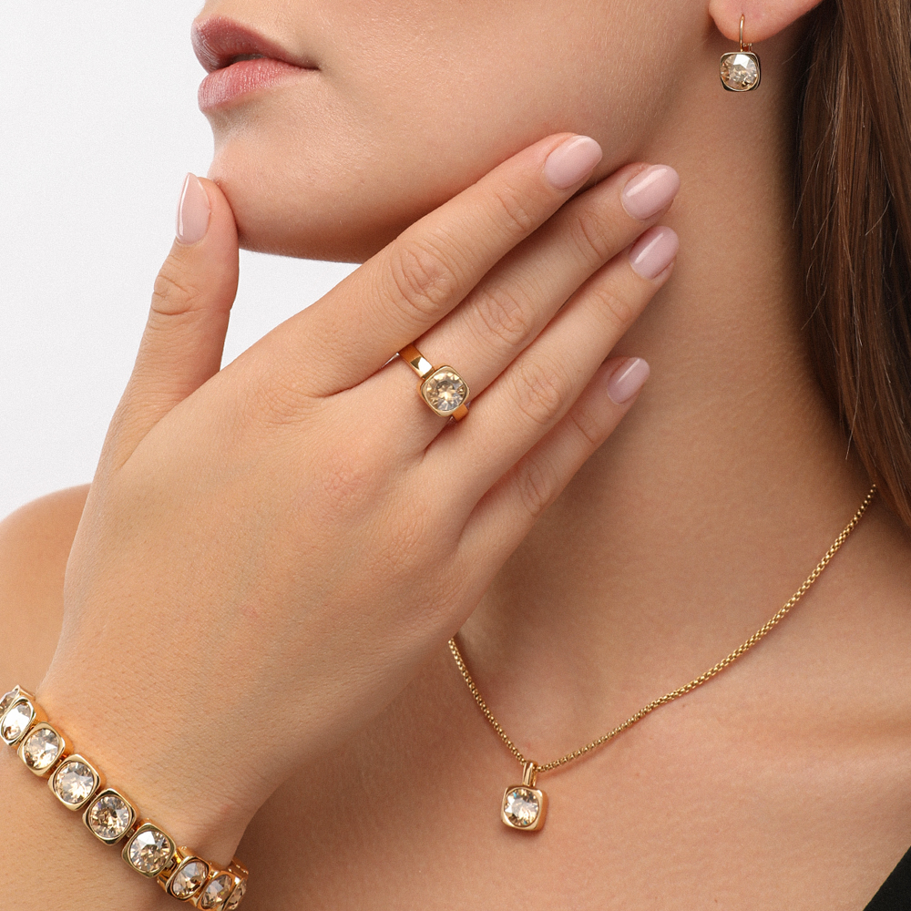 Кольцо Теннис (кристаллы SW шампань 8мм; покрытие золото)