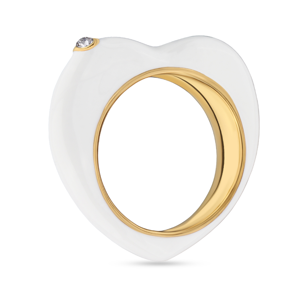 Кольцо Сердцебиение (эмаль белая; покрытие золото)