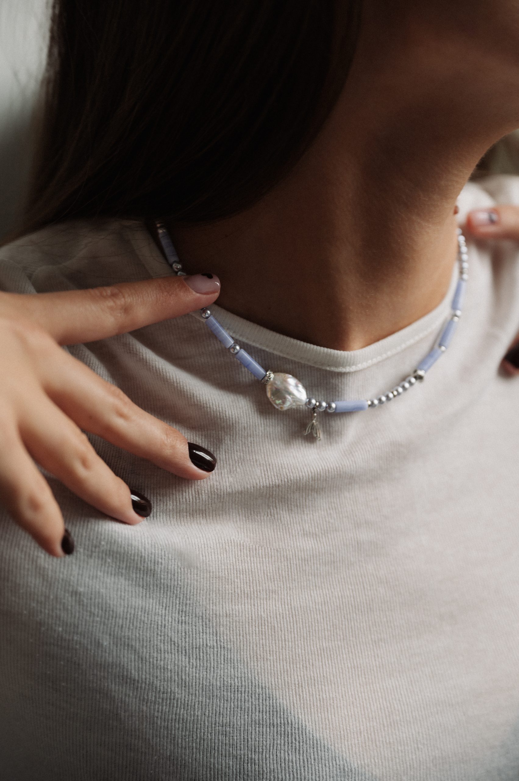 Чокер из жемчуга майорки, агата, жемчужины с фианитами и подвеской