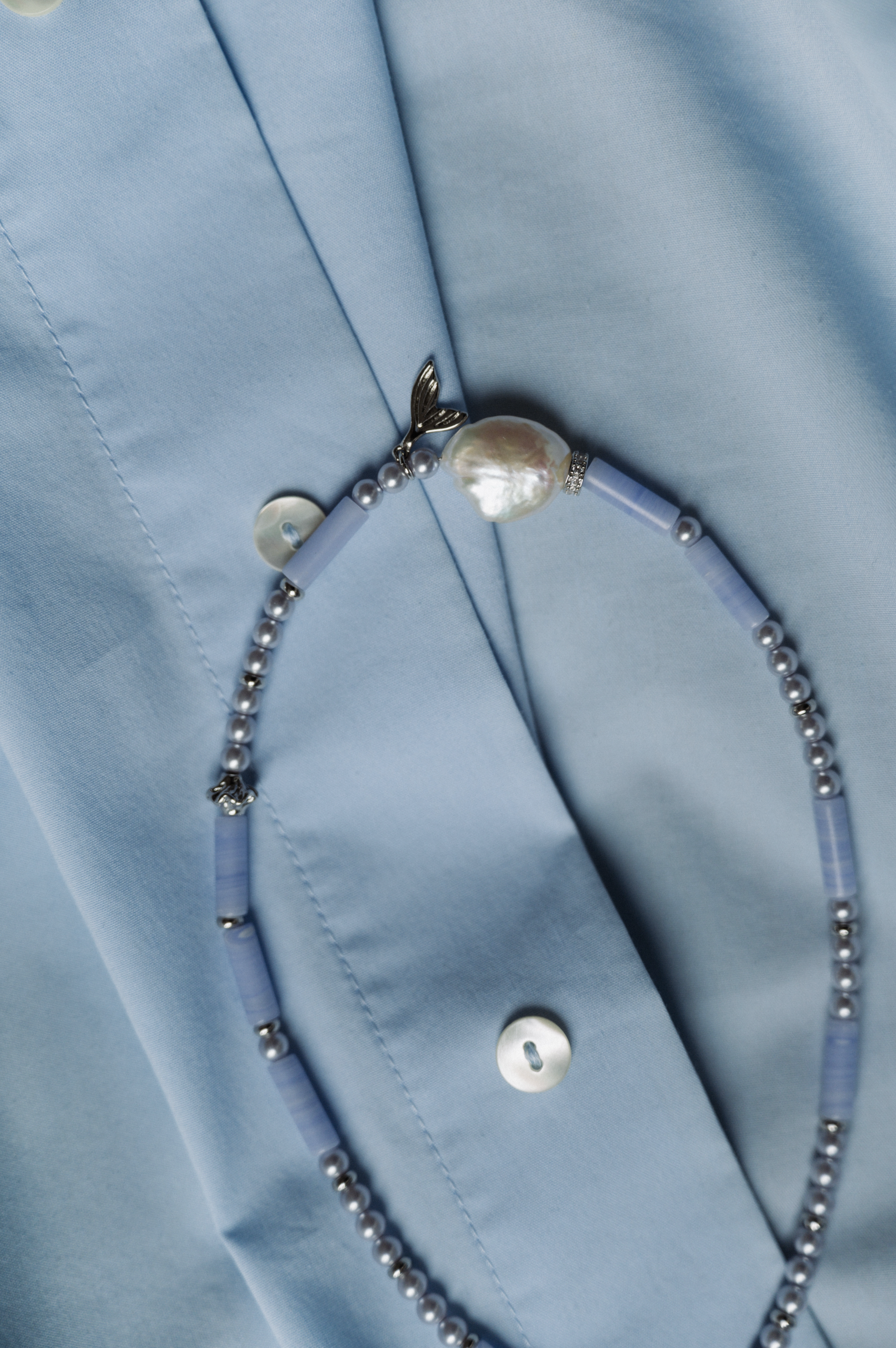 Чокер из жемчуга майорки, агата, жемчужины с фианитами и подвеской