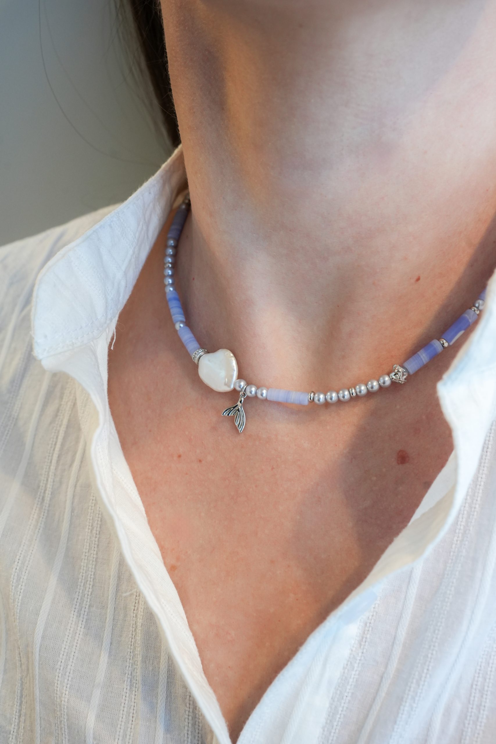 Чокер из жемчуга майорки, агата, жемчужины с фианитами и подвеской