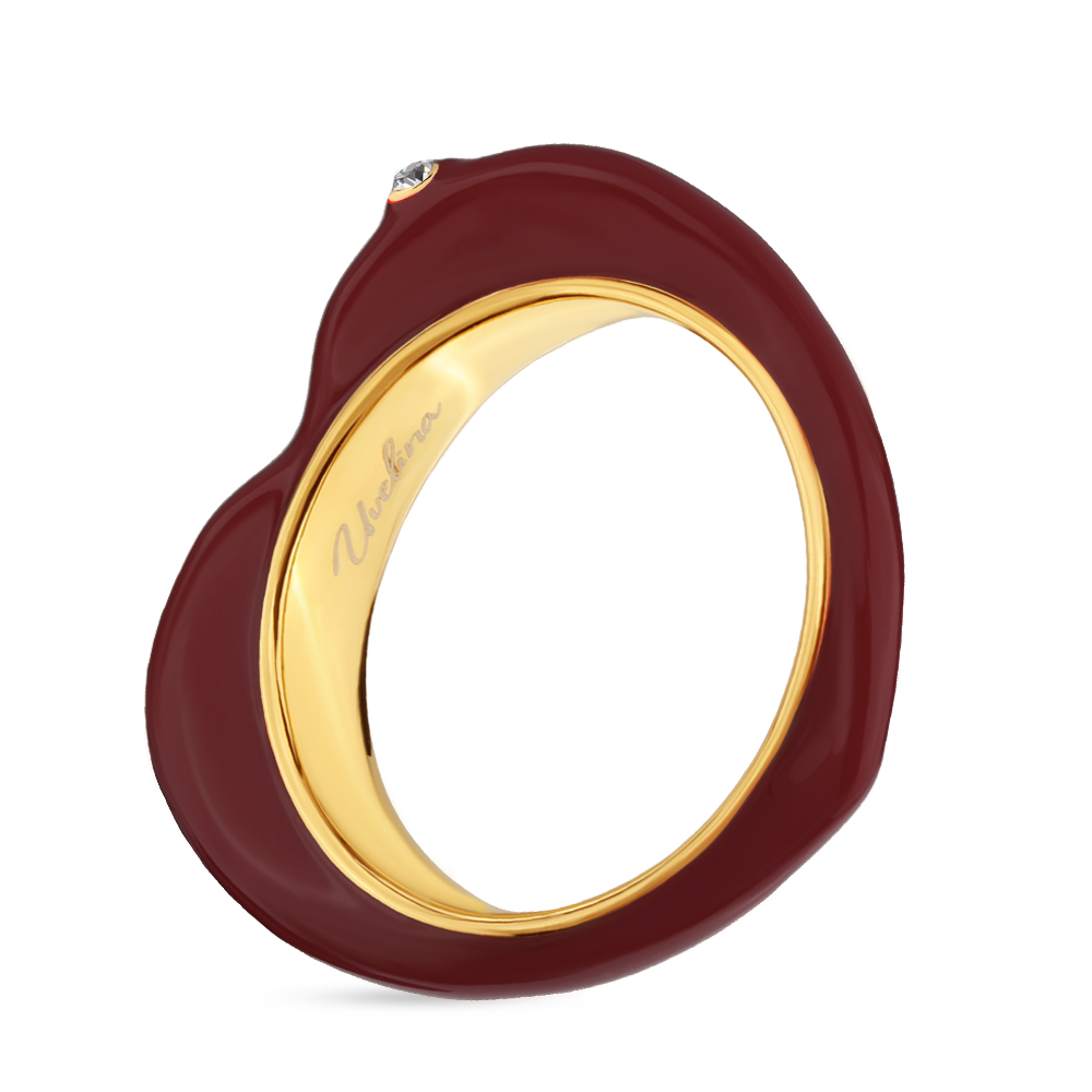 Кольцо Сердцебиение (эмаль бургунди; покрытие золото)