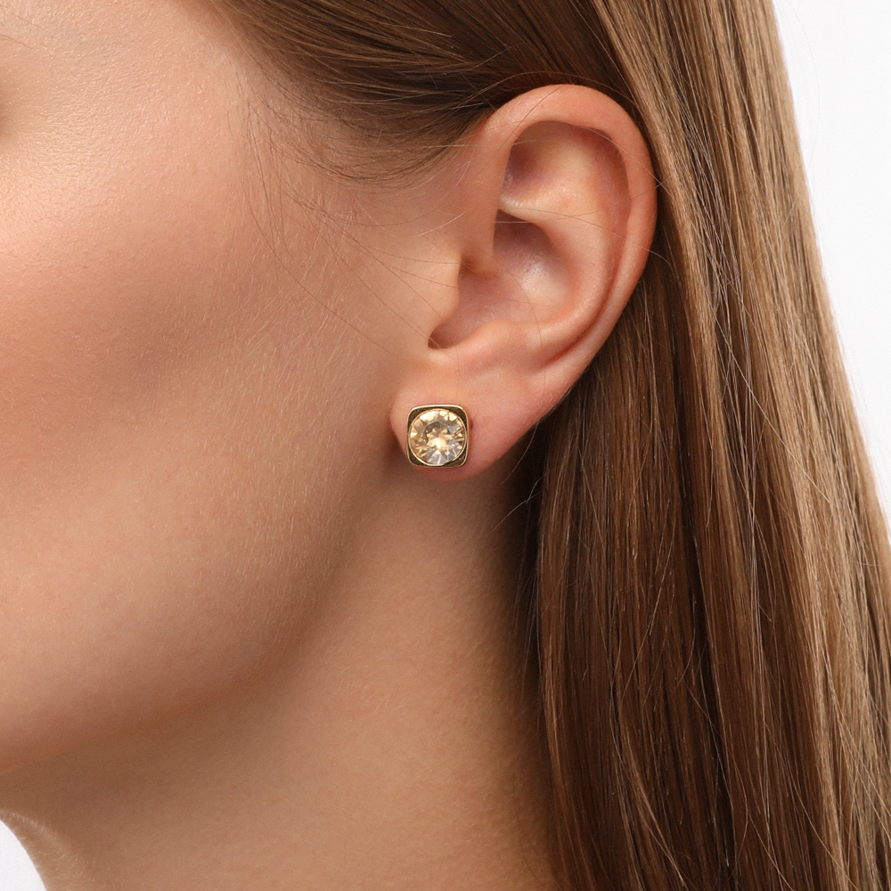 Пусеты Теннис (кристаллы SW шампань 8мм; покрытие золото)