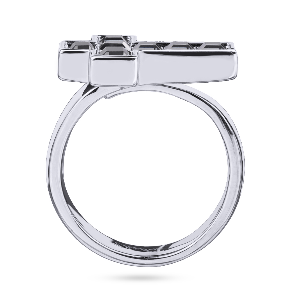 Кольцо Квадро (кристаллы SW темно-серые; покрытие родий)