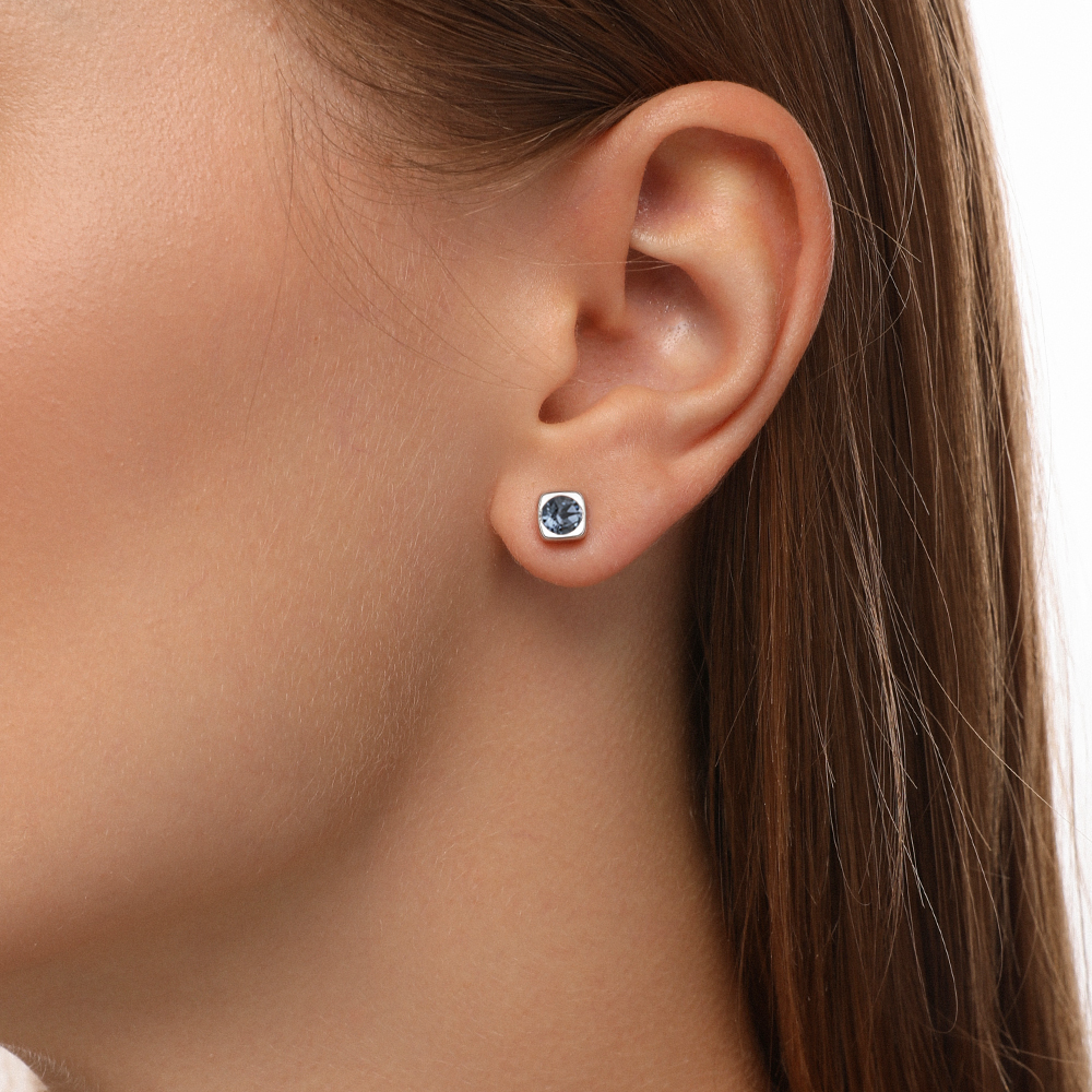 Пусеты Теннис (кристаллы SW джинс 4мм; покрытие родий)