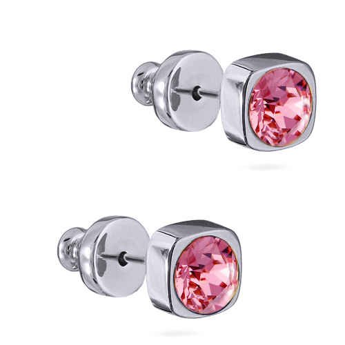 Пусеты Теннис (кристаллы SW розовые 4мм; покрытие родий)