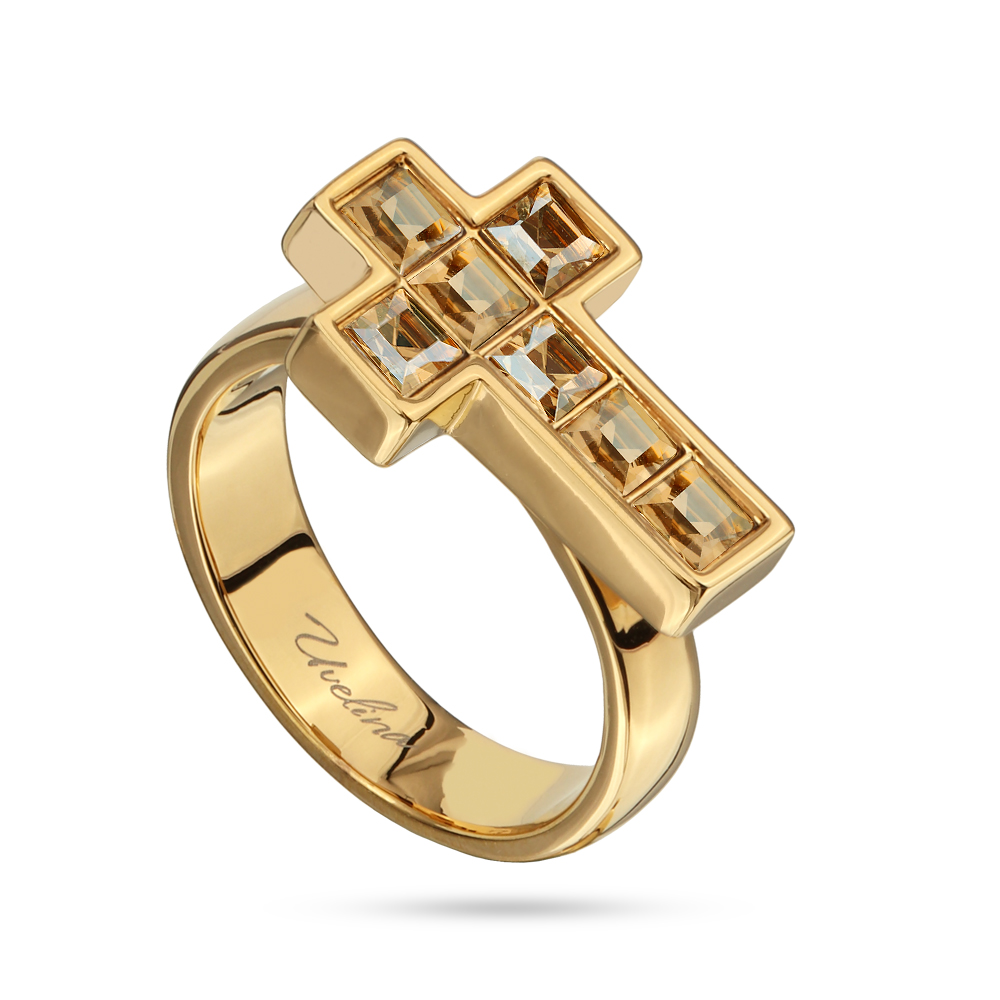 Кольцо Квадро (кристаллы SW шампань; покрытие золото)