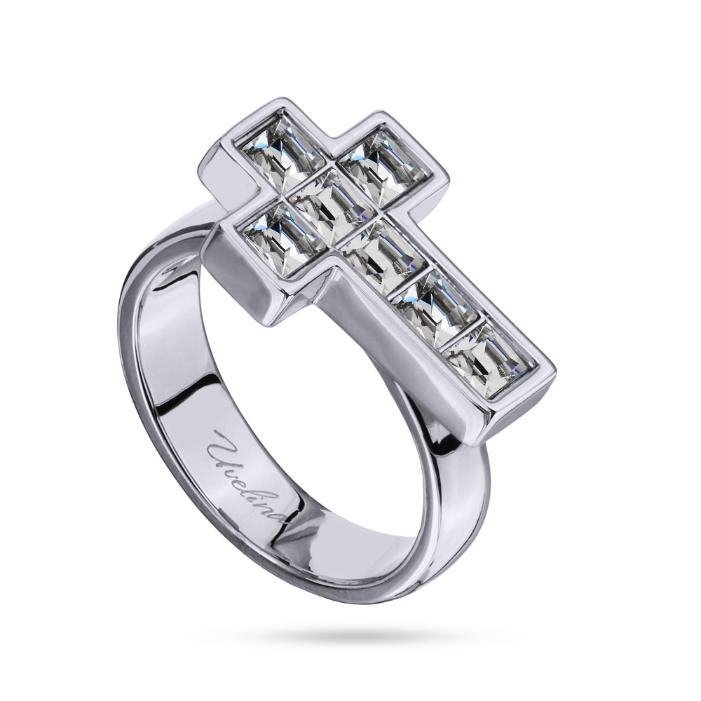 Кольцо Квадро (кристаллы SW белые; покрытие родий)