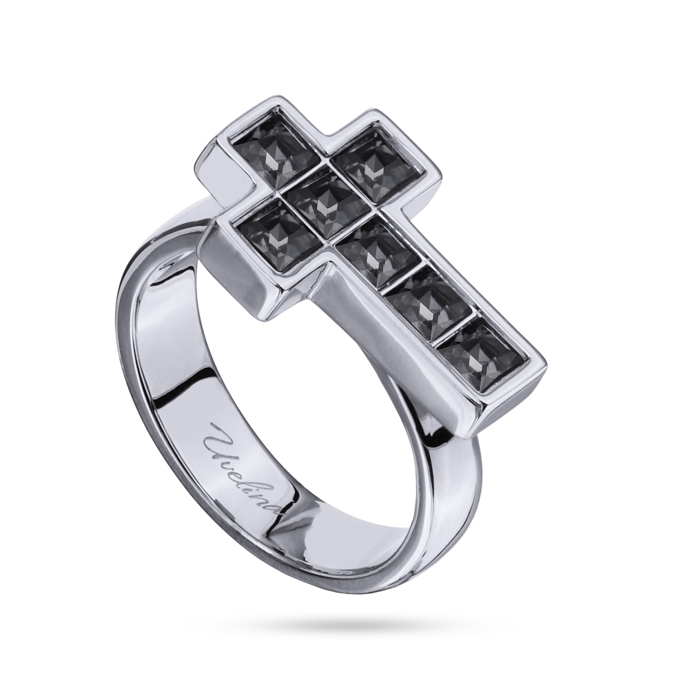 Кольцо Квадро (кристаллы SW темно-серые; покрытие родий)
