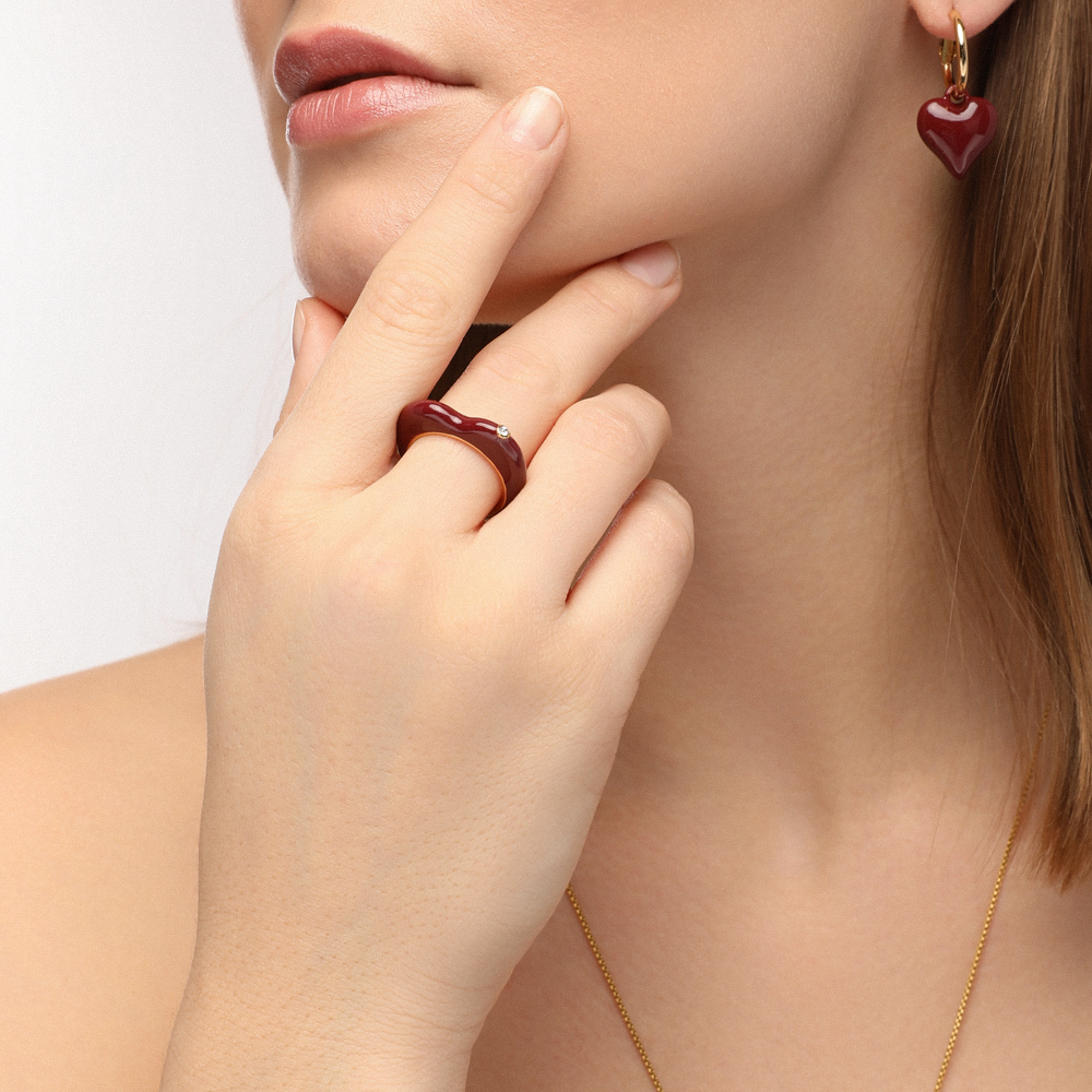 Кольцо Сердцебиение (эмаль бургунди; покрытие золото)